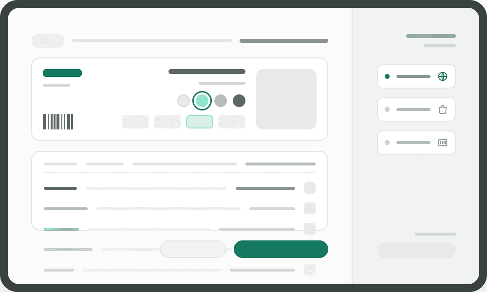 Product catalog and variants, connected to the website and other sources